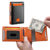 Mens Slim Leather Wallet – RFID Bifold Money Clip Front Pocket Card Holder Carbon Orange