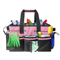 Multiuse Cleaning Caddy Wearable 9-Pocket Housekeeping Tote Bag with Adjustable Shoulder Strap Pink