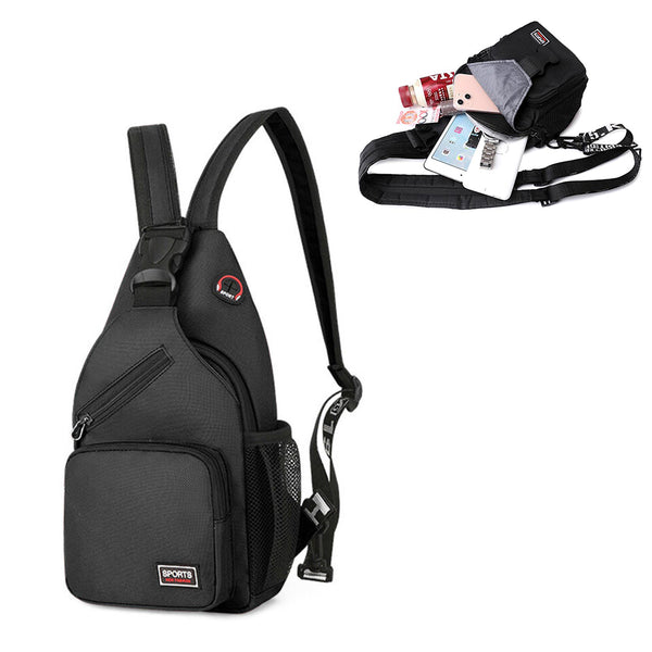 Water-resistant Travel Chest Pack Outdoor Shoulder Sling Bag Crossbody Bag with Earphone Hole Black