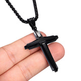Crucifix Pendant Necklace Titanium Steel Unisex Chain - Black