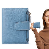 Genuine Leather Women's Wallet Short RFID Blocking Purse with Zipper Light blue