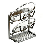 Kitchen Pot Lid Storage Rack Carbon Steel Double-Layer Holder & Spoon Rest for Kitchen Counter Space Saving Grey