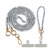 Rhinestone Crossbody Phone Lanyard with Wrist Strap Locking Clips Silver