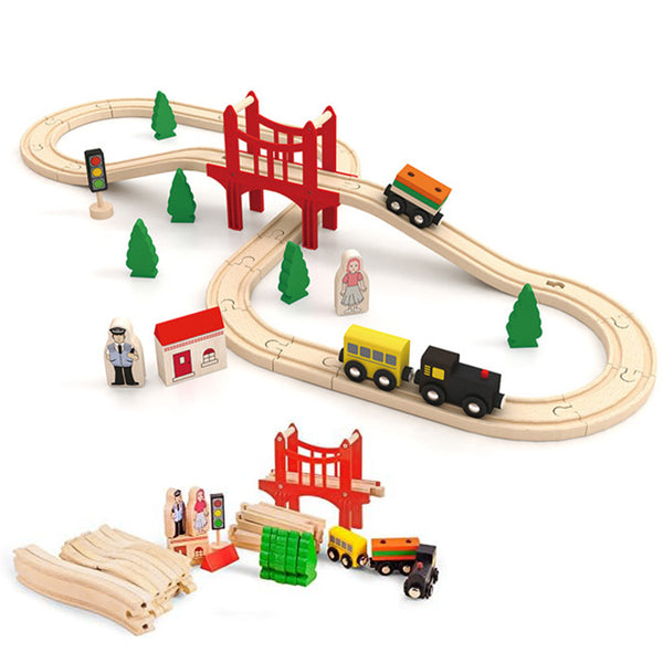 Wooden Train Set with Tracks – Expandable and Changeable for Girls and Boys 6 Years Old Style 1