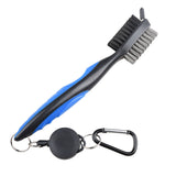 Dual Sided Golf Club Groove Cleaner Brush Tool with Retractable Carabiner - Blue