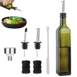 Glass Olive Oil Bottle Dispenser Oil and Vinegar Cruet with Pourers Green