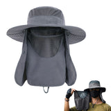 Outdoor Sun Protection Fishing Hat Wide Brim Cap with Neck Flap Face Cover Dark Grey