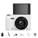 5K Digital Camera – 18X Zoom Flip Screen Point-and-Shoot with 64GB Memory Card White