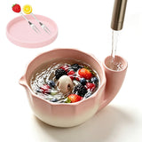Self-Spinning Berry Washing Bowl Set with Drain Holes and 2 Fruit Forks Gradient Pink