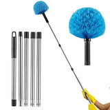 High Reach Blue Cobweb Duster with Extension Pole Spider Web Cleaning Brush for Outdoor Use Style 1