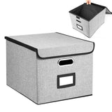 Collapsible File Organizer Box with Lid Folder Storage for Office Documents Grey