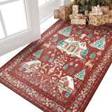 Christmas Crystal Velvet Area Rug Vintage Non Slip Living Room Style 1