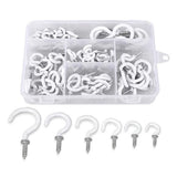 90 PCS Metal Cup Hooks Screw Screw-In Hanging Hat Peg Plant Hanger with Storage Box White
