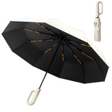 Automatic 10-Rib Folding Umbrella with Carabiner Handle Windproof Beige