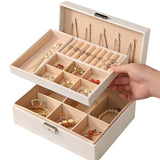 Jewelry Organizer Case Box Holder Storage Earring Ring Velvet Display Leather White