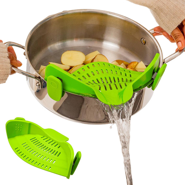 Clip-On Silicone Kitchen Strainer – For Pasta  Noodles  Vegetables  Fruit Green