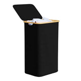 100L Laundry Basket with Lid Removable Bag & Bamboo Handles Black