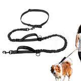 2 in 1 Double Leash for Dogs No Tangle Bungee Dog Leash Reflective Comfortable Padded Handles Black