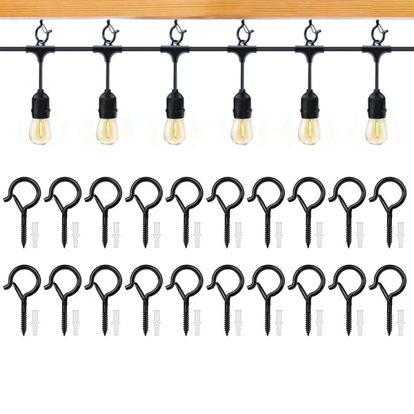 20PCS Q Hanger Hooks with Safety Buckle – Windproof Screw Hooks for Hanging Outdoor Lights & Plants L
