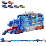 Foldable Dino Carrier Truck Dual Tracks with 6 Mini Cars for Home Outdoors Blue