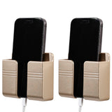 2 Pack Wall Mount Phone Holder No-Drill Phone Space-Saving Stand with Adhesive Backing for Home Dorm Apartment RV Gold