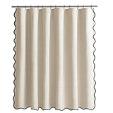 Shower Curtain Linen Textured with Hooks Wavy Edge Washable Waterproof Beige