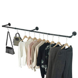 183cm Galvanized Steel Wall Mount Clothes Rack Heavy Duty Black