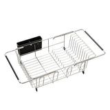 Stainless Steel Over Sink Dish Drying Rack Expandable with Utensil Holder Silver