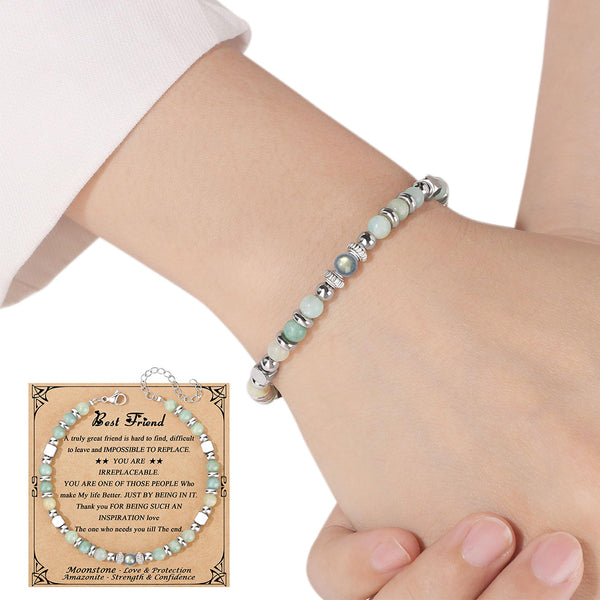 Moonstone & Amazonite Jasper Bracelet for Women – Stainless Steel Jewelry Gift Style 1