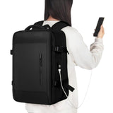 Expandable Travel Backpack Large Water-Resistant Carry on Backpack with Shoe Compartment Black