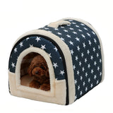 Pet Dog House Kennel Soft Bed Cave Cat Puppy Warm Cushion Blue