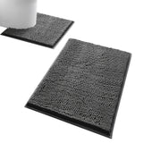 2 PCS Absorbent Bathroom Mat and U Shape Toilet Rug Set Dark Grey