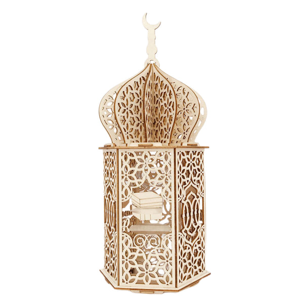 Christmas Wooden Lantern – Decorative Carved Hollow LED Night Light for Holiday Home Decor Style 1
