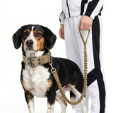 Padded Nylon Dog Collar Leash Set Adjustable for Large Dogs Khaki