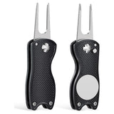 2PCS Magnetized Golf Divot Repair Tool with Pop-up Fork and Ball Marker Black