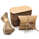 50 PCS Kraft Paper Pillow Gift Boxes with Ribbons for Weddings and Parties Brown