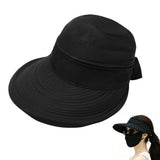 Detachable Wide Brim Sun Hat 2 in 1 with Zipper for Women Black