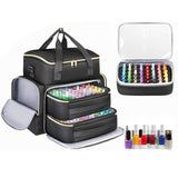 Double-Layer Portable Nail Polish Organizer Bag with Removable Pouches for Travel Black