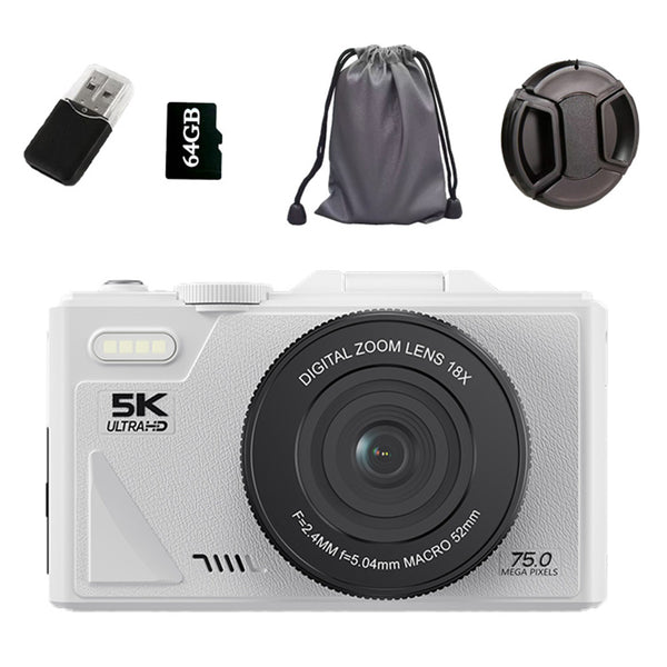 5K Digital Camera WiFi Vlogging Camera with 180 Degree Flip Screen White