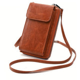 PU Leather Women’s Phone Pouch Crossbody Bag Wallet Brown