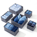 6 Piece Foldable Drawer Bins Nonwoven Organizer 3 Sizes with Zippers Gray