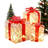 3-Pack 3D Christmas Gift Boxes with LED Lights Holiday Decorations Style 1