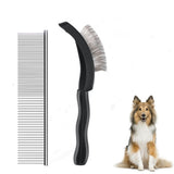 2-Piece Dog Slicker Brush & Comb Set for Grooming & Detangling Black