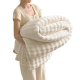 Soft Fleece Bubble Blanket for Sofa Bed Home Decor Milkshake White