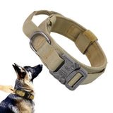 Heavy Duty Tactical Dog Collar Military Pet Collar With Metal Buckle Adjustable Khaki