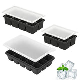3PCS Large Ice Cube Trays Silicone Ice Cube Trays Huge Square Ice Cubed Tray for Whisky and Cocktail Black
