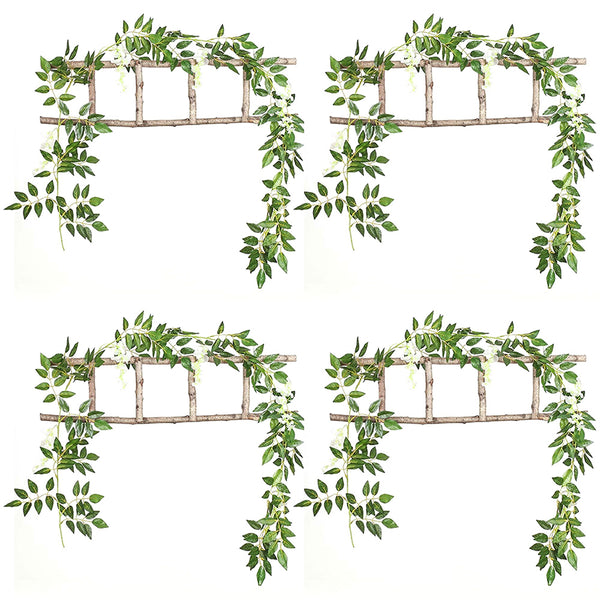 4PCS Artificial Silk Wisteria Vine Hanging Garlands 1.8m for Home & Garden Decoration White