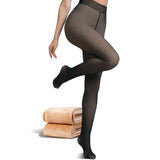 Women Winter Tights Pantyhose Trendy Fake Translucent Warm Stockings High Waisted Fleece Thick Leggings Black