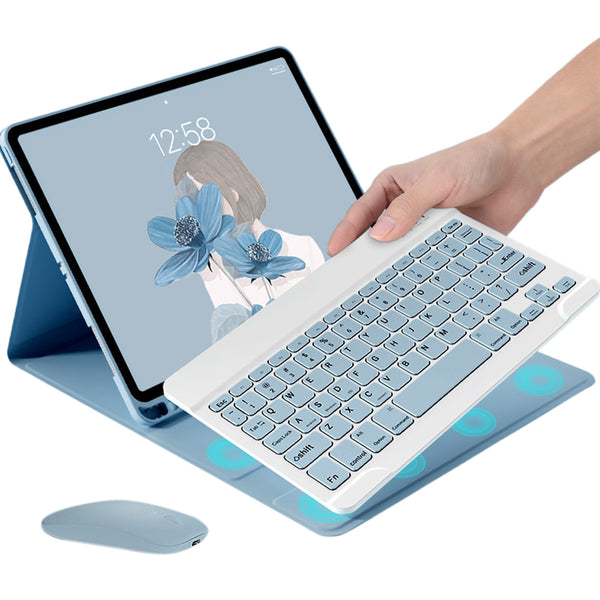 Wireless Bluetooth Keyboard with Keyboard Case and Mouse Compatible with iPad 11 (A16) 2025 And 10th 10.9(2022) Blue