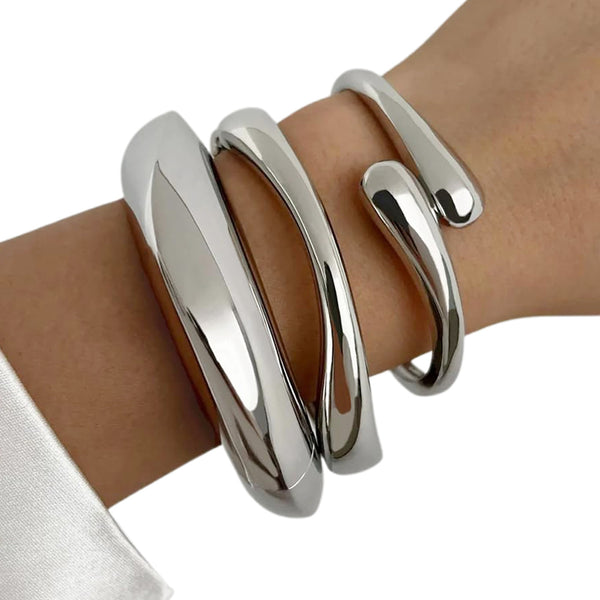 3Pcs Women’s Chunky Bangle Bracelets – Wide Stackable Wrist Cuffs Fashion Jewelry Gift Silver